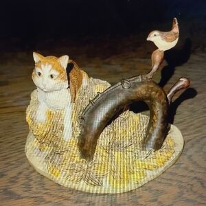 Schmidt made is USA "Cat and Bird" Figurine 2x4" Border the Arts theme